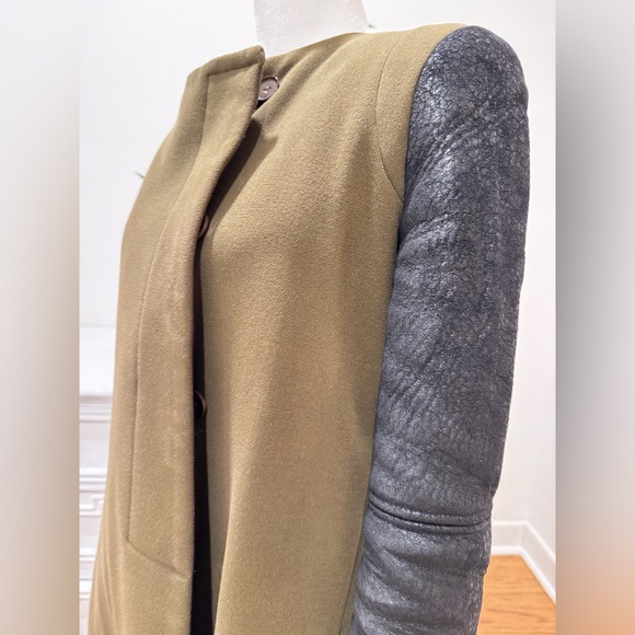 BCBG Max Azria military green Genova coat with black leather sleeves XS - Picture 4 of 6